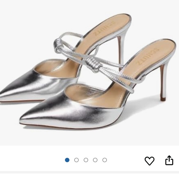 Schutz Silver Lela Heeled Mules Size 7 - Picture 2 of 5